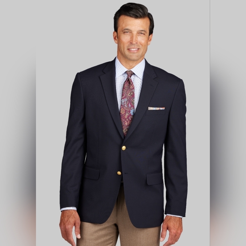 Jos A Bank Blazer Mens 40L Wool Navy Blue Suit‎ Jacket Sport Coat